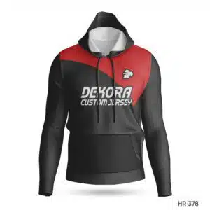 Dekora Custom Jersey 529 Premium Black Red Hoodies for Sublimation Print; Premium Fabrics Polyester Hoodies for Sublimation with Logo; custom hoodie maker; customizable hoodies; custom hoodies for men;