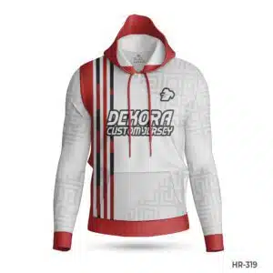 Dekora Custom Jersey 415 Premium Design Red White Hoodie with Logo; best Premium Team USA Hoodie with Name Number; Black White Sublimated Hoodie with Logo; best Custom Made Hoodies Cheap with Name Number; custom hoodie maker; customizable hoodies; custom hoodies for men;
