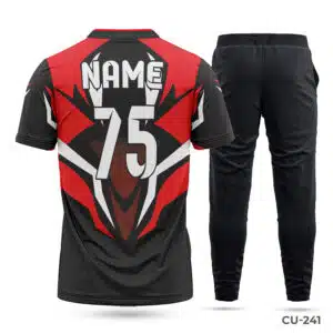 Half Sleeve Red and Black Cricket Uniform with Logo; Chinese Neck Custom Cricket Uniforms with Team Logo; Chinese Neck Cricket Uniform Full Set Sportswear; cricket uniform full set; uniforms for all sports; sublimated sports uniforms; best uniforms in sports;