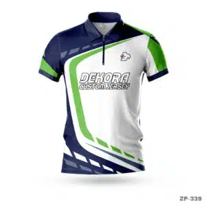 Dekora Custom Jersey 264 Zipper Neck Polo White Navy Blue Jersey with Logo; Zipper Neck Green Red Polyester Jersey with Logo; Sublimation Print Navy Blue Green Jersey with Logo; Premium Red White Volleyball Jersey Design Apparel; qualityful volleyball jersey maker in USA;