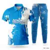 Blue White Polo cricket uniform Set with Logo; Customized Blue Cricket Uniform with Logo; cricket uniforms; uniforms for all sports; sublimated sports uniforms; best uniforms in sports;