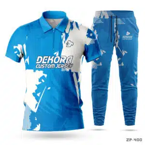 Blue White Polo cricket uniform Set with Logo; Customized Blue Cricket Uniform with Logo; cricket uniforms; uniforms for all sports; sublimated sports uniforms; best uniforms in sports;