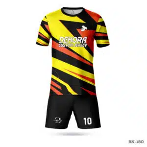 Dekora Custom Jersey 162 Half Sleeve Red and Yellow Soccer Uniform with Logo; Custom Sublimation Soccer Uniform with Logo; Custom Authentic Soccer Jerseys Uniforms All Over Printed; customize your own soccer jersey Uniforms Maker in USA; Best custom youth soccer jerseys in USA; best team football player uniform; premium football uniforms maker in USA; personalized football uniforms design in USA; personalized football uniforms in USA; customized football uniforms USA; customjersey.US; personalized football uniforms design online in USA;