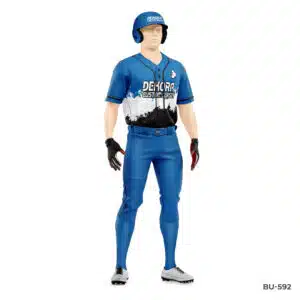 Sublimation Print Blue and Black Baseball Uniforms with Logo; authentic baseball uniforms; baseball uniforms maker in USA; best baseball uniforms Manufacturer in USA;